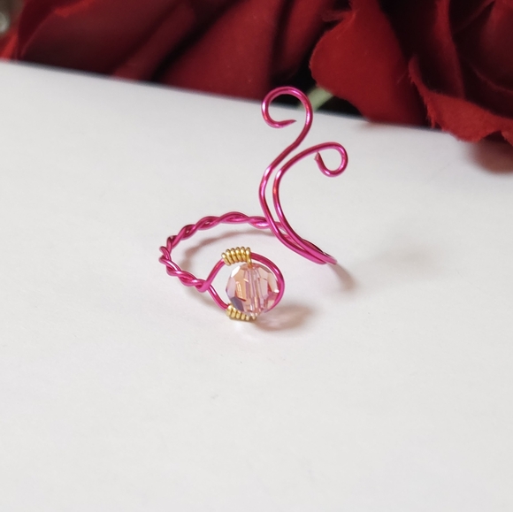 Pink AB Crystal Wire Wrapped Ring HOT Pink Wire Glass Crystal Handmade by me! - Picture 9 of 14